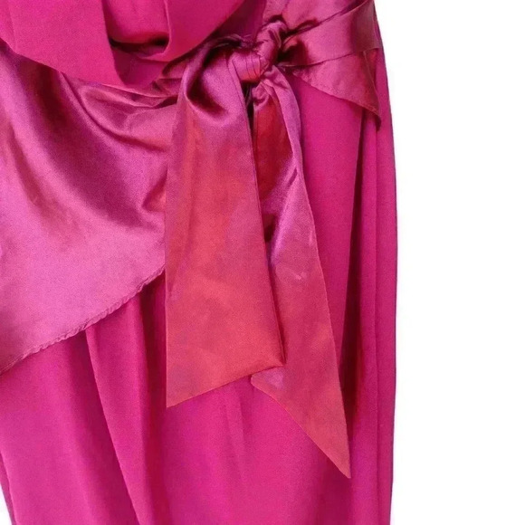 ASOS TFNC Raspberry Asymmetric Chiffon Bow Wrapped Midi Formal Cocktail Dress - Picture 5 of 11